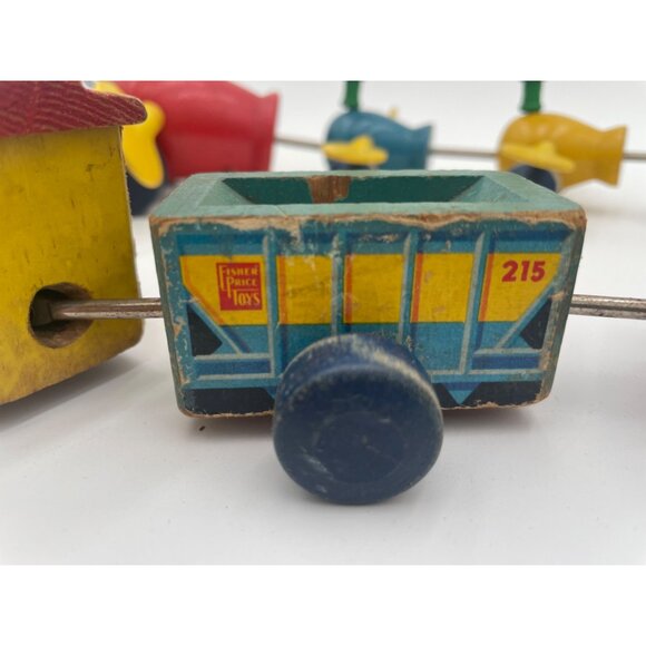 Antique Two Fisher-Price Wooden Pull Toys Train Cars & Duck Set - Picture 8 of 16